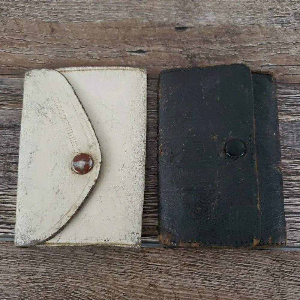 Vintage Leather Zipper Spring Temper Hook Key Card Holder Antique VTG